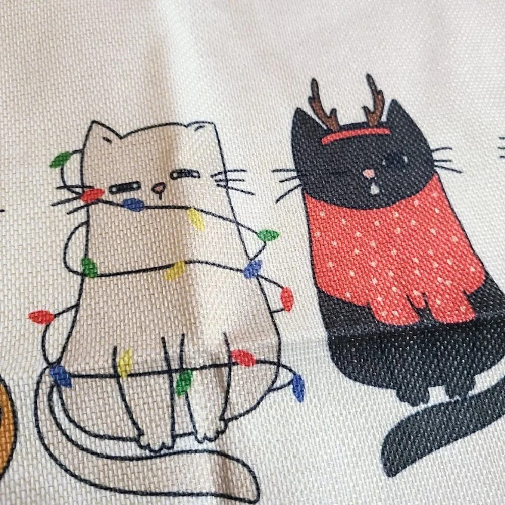 Cat Christmas Pillow Cover Decorative Throw Case Sofa Couch Holiday Accent Decor